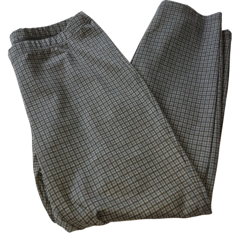 Utopia By Hue Women’s Large Dark Plaid Dress Pants Fall Winter Gray Blue Black